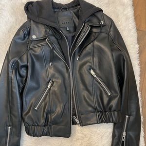 Moto faux leather jacket with sweatshirt liner and hoodie